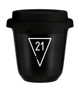 Tasse 80 ml NOIR "21 (blanc)", avec couvercle noir Tasse 80 ml NOIR "21 (blanc)", avec couvercle noir