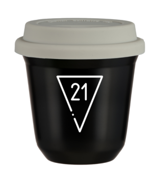 Tasse 80 ml NOIR "21 (blanc)", avec couvercle blanc Tasse 80 ml NOIR "21 (blanc)", avec couvercle blanc