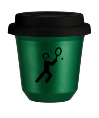 Tasse 80 ml VERT MÉTALLIQUE "Tennis 1 (noir)", avec couvercle noir Tasse 80 ml VERT MÉTALLIQUE "Tennis 1 (noir)", avec couvercle noir