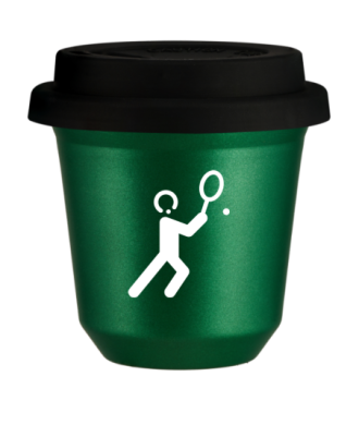 Tasse 80 ml VERT MÉTALLIQUE "Tennis 1 (blanc)", avec couvercle noir Tasse 80 ml VERT MÉTALLIQUE "Tennis 1 (blanc)", avec couvercle noir