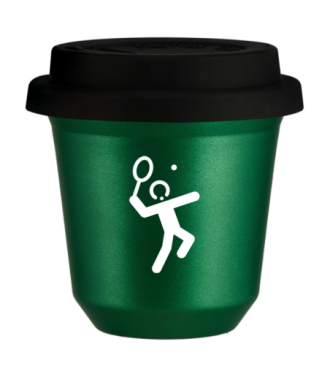 Tasse 80 ml VERT MÉTALLIQUE "Tennis 2 (blanc)", avec couvercle noir Tasse 80 ml VERT MÉTALLIQUE "Tennis 2 (blanc)", avec couvercle noir