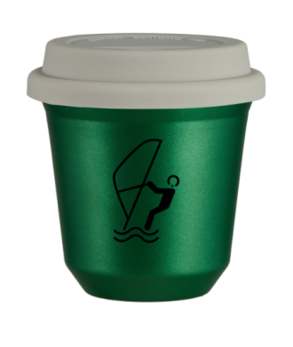 Tasse 80 ml VERT MÉTALLIQUE "Sports nautiques", avec couvercle blanc Tasse 80 ml VERT MÉTALLIQUE "Sports nautiques", avec couvercle blanc
