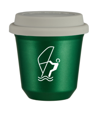Tasse 80 ml VERT MÉTALLIQUE "Sports nautiques (blanc)", avec couvercle blanc Tasse 80 ml VERT MÉTALLIQUE "Sports nautiques (blanc)", avec couvercle blanc