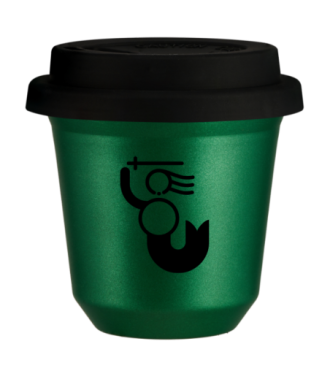 Tasse 80 ml VERT MÉTALLIQUE "WARSZAWSKA SYRENKA (noir)", avec couvercle noir Tasse 80 ml VERT MÉTALLIQUE "WARSZAWSKA SYRENKA (noir)", avec couvercle noir