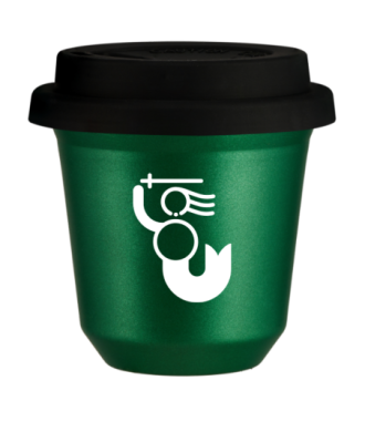 Tasse 80 ml VERT MÉTALLIQUE "WARSZAWSKA SYRENKA (blanc)", avec couvercle noir Tasse 80 ml VERT MÉTALLIQUE "WARSZAWSKA SYRENKA (blanc)", avec couvercle noir