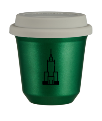 Tasse 80 ml VERT MÉTALLIQUE "Pałac kultury i nauki (noir)", avec couvercle blanc Tasse 80 ml VERT MÉTALLIQUE "Pałac kultury i nauki (noir)", avec couvercle blanc
