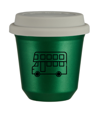 Tasse 80 ml VERT MÉTALLIQUE "Bus (noir)", avec couvercle blanc Tasse 80 ml VERT MÉTALLIQUE "Bus (noir)", avec couvercle blanc