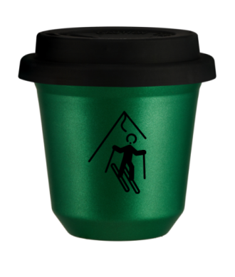 Tasse 80 ml VERT MÉTALLIQUE "Ski (noir)", avec couvercle noir Tasse 80 ml VERT MÉTALLIQUE "Ski (noir)", avec couvercle noir