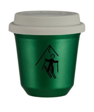 Tasse 80 ml VERT MÉTALLIQUE "Ski (noir)", avec couvercle blanc Tasse 80 ml VERT MÉTALLIQUE "Ski (noir)", avec couvercle blanc
