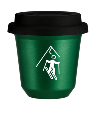 Tasse 80 ml VERT MÉTALLIQUE "Ski (blanc)", avec couvercle noir Tasse 80 ml VERT MÉTALLIQUE "Ski (blanc)", avec couvercle noir