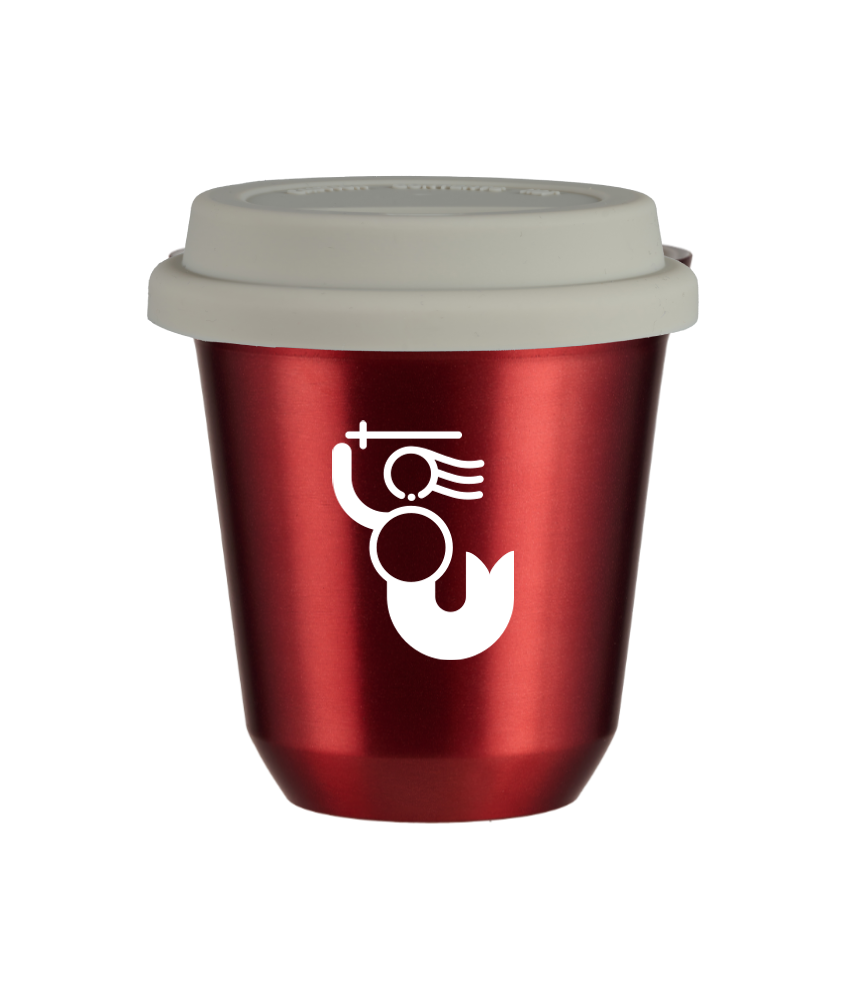 Tasse 80 ml ROUGE MÉTALLIQUE "WARSZAWSKA SYRENKA (blanc)", avec couvercle blanc