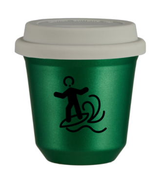 Tasse 80 ml VERT MÉTALLIQUE "Planche à voile", avec couvercle blanc Tasse 80 ml VERT MÉTALLIQUE "Planche à voile", avec couvercle blanc