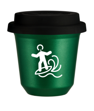 Tasse 80 ml VERT MÉTALLIQUE "Planche à voile (blanc)", avec couvercle noir Tasse 80 ml VERT MÉTALLIQUE "Planche à voile (blanc)", avec couvercle noir