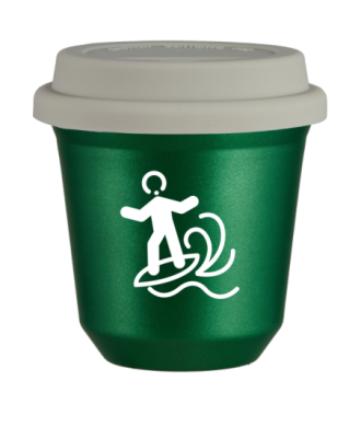 Tasse 80 ml VERT MÉTALLIQUE "Planche à voile (blanc)", avec couvercle blanc Tasse 80 ml VERT MÉTALLIQUE "Planche à voile (blanc)", avec couvercle blanc
