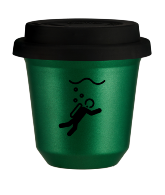 Tasse 80 ml VERT MÉTALLIQUE "Plongée", avec couvercle noir Tasse 80 ml VERT MÉTALLIQUE "Plongée", avec couvercle noir