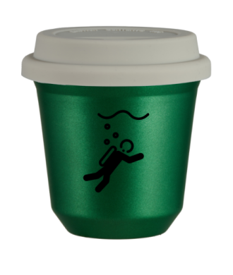 Tasse 80 ml VERT MÉTALLIQUE "Plongée (noir)", avec couvercle blanc Tasse 80 ml VERT MÉTALLIQUE "Plongée (noir)", avec couvercle blanc