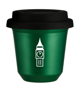 Tasse 80 ml VERT MÉTALLIQUE "BIG BEN (blanc)", avec couvercle noir Tasse 80 ml VERT MÉTALLIQUE "BIG BEN (blanc)", avec couvercle noir
