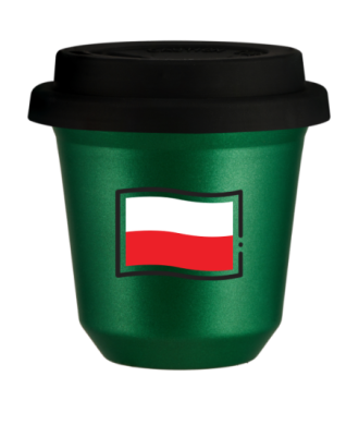Tasse 80 ml VERT MÉTALLIQUE "Drapeau polonais", avec couvercle noir Tasse 80 ml VERT MÉTALLIQUE "Drapeau polonais", avec couvercle noir