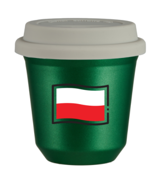 Tasse 80 ml VERT MÉTALLIQUE "Drapeau polonais (noir)", avec couvercle blanc Tasse 80 ml VERT MÉTALLIQUE "Drapeau polonais (noir)", avec couvercle blanc