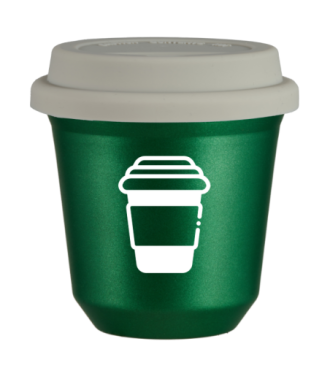 Tasse 80 ml VERT MÉTALLIQUE, avec couvercle blanc Tasse 80 ml VERT MÉTALLIQUE, avec couvercle blanc