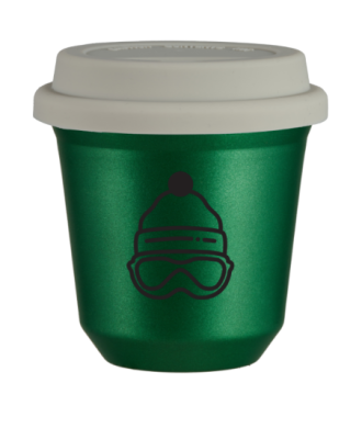 Tasse 80 ml VERT MÉTALLIQUE "Casquette (noir)", avec couvercle blanc Tasse 80 ml VERT MÉTALLIQUE "Casquette (noir)", avec couvercle blanc
