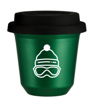 Tasse 80 ml VERT MÉTALLIQUE "Casquette (blanc)", avec couvercle noir Tasse 80 ml VERT MÉTALLIQUE "Casquette (blanc)", avec couvercle noir