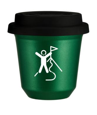 Tasse 80 ml VERT MÉTALLIQUE "Escalade 1 (blanc)", avec couvercle noir Tasse 80 ml VERT MÉTALLIQUE "Escalade 1 (blanc)", avec couvercle noir