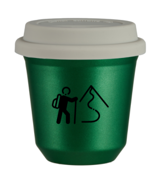 Tasse 80 ml VERT MÉTALLIQUE "Escalade 2 (noir)", avec couvercle blanc Tasse 80 ml VERT MÉTALLIQUE "Escalade 2 (noir)", avec couvercle blanc