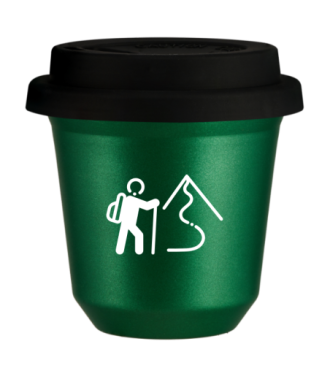Tasse 80 ml VERT MÉTALLIQUE "Escalade 2 (blanc)", avec couvercle noir Tasse 80 ml VERT MÉTALLIQUE "Escalade 2 (blanc)", avec couvercle noir