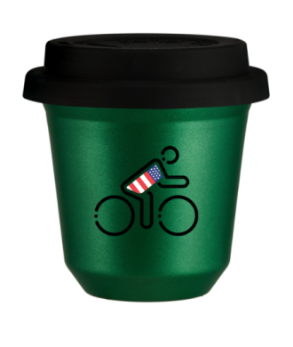 Tasse 80 ml VERT MÉTALLIQUE "Cycliste aux couleurs britanniques (noir)", avec couvercle noir Tasse 80 ml VERT MÉTALLIQUE "Cycliste aux couleurs britanniques (noir)", avec couvercle noir