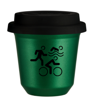 Tasse 80 ml VERT MÉTALLIQUE "Sports", avec couvercle noir Tasse 80 ml VERT MÉTALLIQUE "Sports", avec couvercle noir