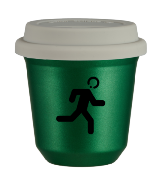 Tasse 80 ml VERT MÉTALLIQUE "Coureur", avec couvercle blanc Tasse 80 ml VERT MÉTALLIQUE "Coureur", avec couvercle blanc