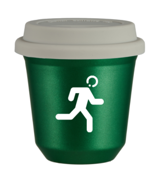 Tasse 80 ml VERT MÉTALLIQUE "Coureur (blanc)", avec couvercle blanc Tasse 80 ml VERT MÉTALLIQUE "Coureur (blanc)", avec couvercle blanc