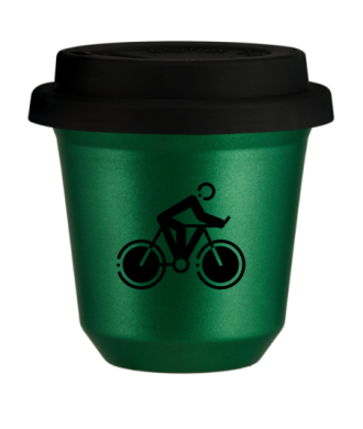 Tasse 80 ml VERT MÉTALLIQUE "Cyclisme 2 (noir)", avec couvercle noir Tasse 80 ml VERT MÉTALLIQUE "Cyclisme 2 (noir)", avec couvercle noir