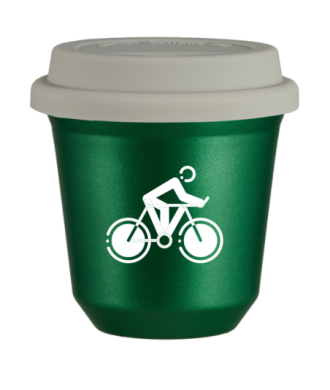 Tasse 80 ml VERT MÉTALLIQUE "Cyclisme 2 (blanc)", avec couvercle blanc Tasse 80 ml VERT MÉTALLIQUE "Cyclisme 2 (blanc)", avec couvercle blanc
