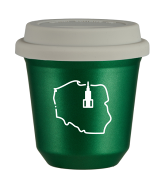 Tasse 80 ml VERT MÉTALLIQUE "Pologne (blanc)", avec couvercle blanc Tasse 80 ml VERT MÉTALLIQUE "Pologne (blanc)", avec couvercle blanc