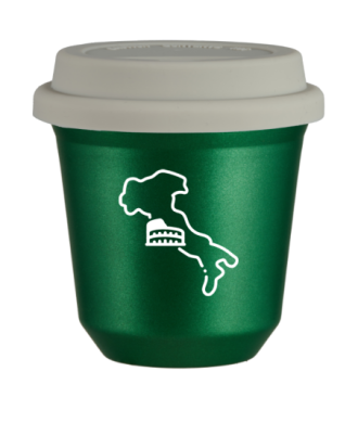 Tasse 80 ml VERT MÉTALLIQUE "Italie (blanc)", avec couvercle blanc Tasse 80 ml VERT MÉTALLIQUE "Italie (blanc)", avec couvercle blanc
