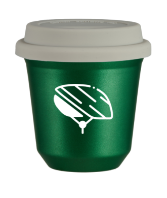 Tasse 80 ml VERT MÉTALLIQUE "Casque (blanc)", avec couvercle blanc Tasse 80 ml VERT MÉTALLIQUE "Casque (blanc)", avec couvercle blanc