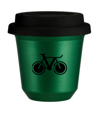 Tasse 80 ml VERT MÉTALLIQUE "Vélo 1", avec couvercle noir Tasse 80 ml VERT MÉTALLIQUE "Vélo 1", avec couvercle noir
