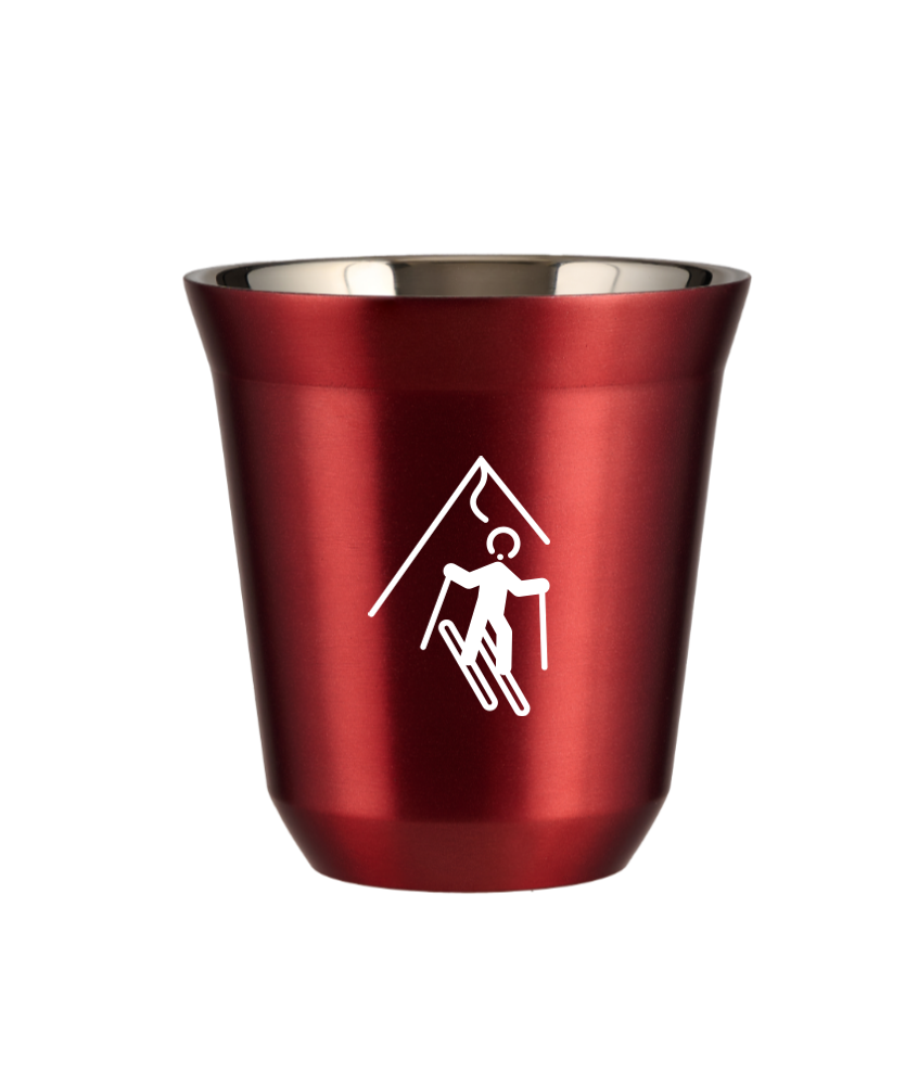 Tasse 80 ml ROUGE MÉTALLIQUE "Ski (blanc)"