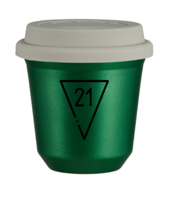 Tasse 80 ml VERT MÉTALLIQUE "21", avec couvercle blanc Tasse 80 ml VERT MÉTALLIQUE "21", avec couvercle blanc