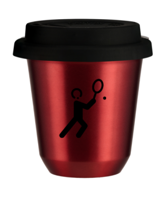 Tasse 80 ml ROUGE MÉTALLIQUE "Tennis 1 (noir)", avec couvercle noir Tasse 80 ml ROUGE MÉTALLIQUE "Tennis 1 (noir)", avec couvercle noir