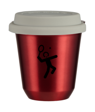Tasse 80 ml ROUGE MÉTALLIQUE "Tennis 2", avec couvercle blanc Tasse 80 ml ROUGE MÉTALLIQUE "Tennis 2", avec couvercle blanc