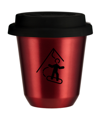 Tasse 80 ml ROUGE MÉTALLIQUE "Snowboard", avec couvercle noir Tasse 80 ml ROUGE MÉTALLIQUE "Snowboard", avec couvercle noir