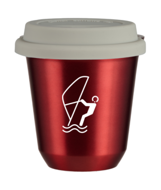 Tasse 80 ml ROUGE MÉTALLIQUE "Sports nautiques (blanc)", avec couvercle blanc Tasse 80 ml ROUGE MÉTALLIQUE "Sports nautiques (blanc)", avec couvercle blanc