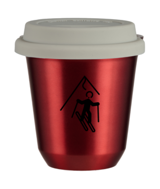 Tasse 80 ml ROUGE MÉTALLIQUE "Ski (noir)", avec couvercle blanc Tasse 80 ml ROUGE MÉTALLIQUE "Ski (noir)", avec couvercle blanc