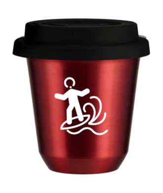 Tasse 80 ml ROUGE MÉTALLIQUE "Planche à voile (blanc)", avec couvercle noir Tasse 80 ml ROUGE MÉTALLIQUE "Planche à voile (blanc)", avec couvercle noir