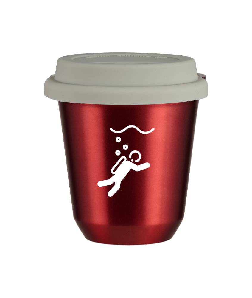 Tasse 80 ml ROUGE MÉTALLIQUE "Plongée (blanc)", avec couvercle blanc Tasse 80 ml ROUGE MÉTALLIQUE "Plongée (blanc)", avec couvercle blanc