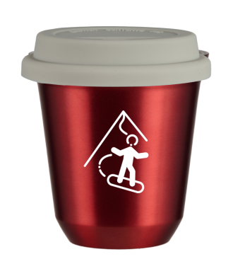 Tasse 80 ml ROUGE MÉTALLIQUE "Snowboard (blanc)", avec couvercle blanc Tasse 80 ml ROUGE MÉTALLIQUE "Snowboard (blanc)", avec couvercle blanc