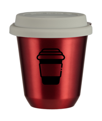 Tasse 80 ml ROUGE MÉTALLIQUE, avec couvercle blanc Tasse 80 ml ROUGE MÉTALLIQUE, avec couvercle blanc